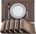 LEXMORE PlaceMats Set of 12 Vinyl/Plastic Woven Place Mats for Kitchen Table Indoor/Outdoor Washable PlaceMat Wipeable Dining Table Mats(Brown Cube)