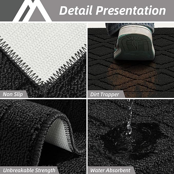 COSY HOMEER 60x24Inch/35X24Inch Kitchen Rugs Sets Non-Slip Washable Kitchen Mats for Floor Polypropylene Absorbent Kitchen Runner for Kitchen Sink Hallway Entryway(Black)