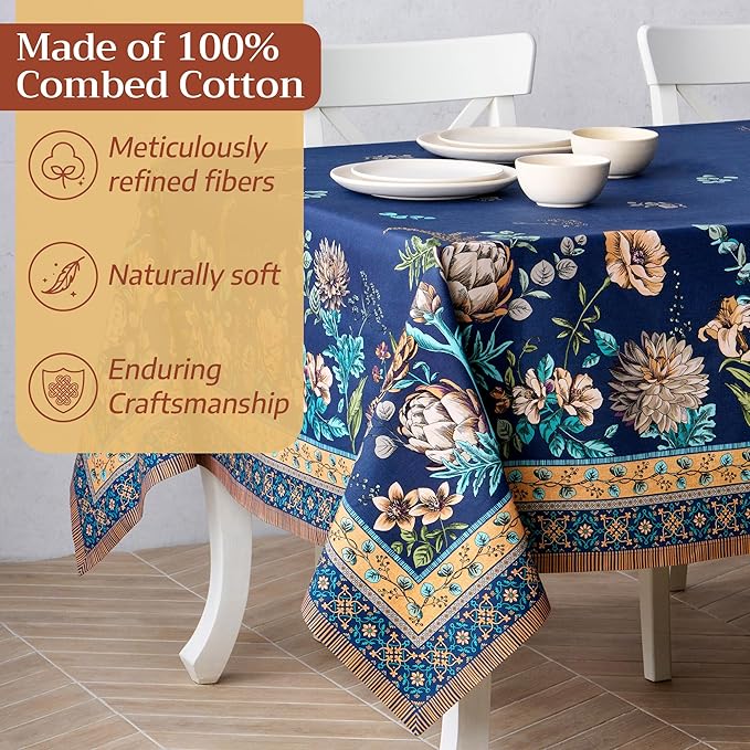 Maison d' Hermine Premium Table Cloth Rectangle Table 100% Combed Cotton 90 x 70 Inches Tablecloth Reusable Decorative for Dining Room, Farmhouse, Home, Party, Festive & Wedding - Artichoke