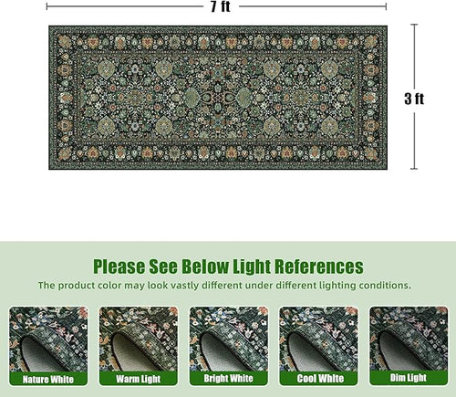 3x7 Runner Rugs for Hallway Non-Slip Hallway Runner Rug with Rubber Backing Washable Rug Runner for Kitchen Bedroom Vintage Distressed Carpet(Vintage Dark Green