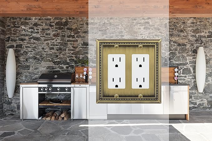 Henne Bery Sunken Pearls Heavy Duty Decorative Wall Plate Switch Plate Outlet Cover (Double Decorator, Antique Brass)