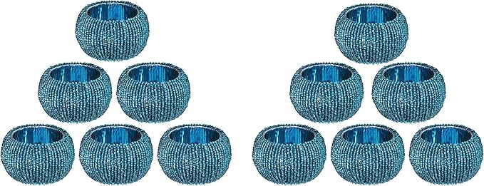 Teal Napkin Ring, Napkin Rings Set of 12, Beaded Napkin Holders, Fall Napkin Rings Bulk for Christmas Party Decoration, Dinning Table, Everyday, Family Gatherings - Set Your Table with Style - Teal
