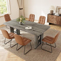 7-Piece Dining Table Set for 6 People, 70.8" MDF Kitchen Table with 6 Upholstered Chairs, Space-Saving for Dining Room, Breakfast Nook(Grey Table+6 Brown Chairs)
