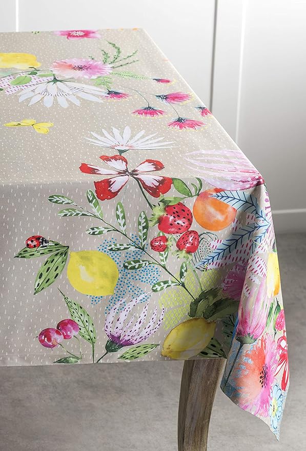 Maison d' Hermine Table Cloth Rectangle Table 100% Cotton 70 x 90 Inches Tablecloth Reusable Decorative for Dining Room Farmhouse Home Valentines Day Decorations Spring Summer - Jardin D'Ete - Fog
