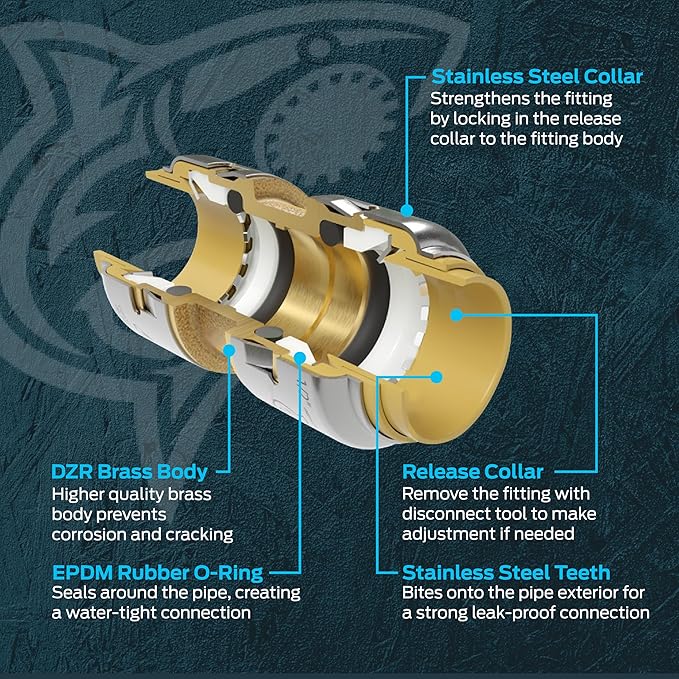 SharkBite Max 1/2 x 1/4 Inch Compression Angle Stop Valve, Quarter Turn, Push to Connect Brass Plumbing Fitting, PEX Pipe, Copper, CPVC, PE-RT, HDPE, UR23336
