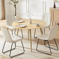 43.3 Inch Round Dining Table Set for 4, Modern Small Kitchen Coffee Set for Dining Room Kitchen Apartment (Cream Table+4 U-Shaped White Chairs)