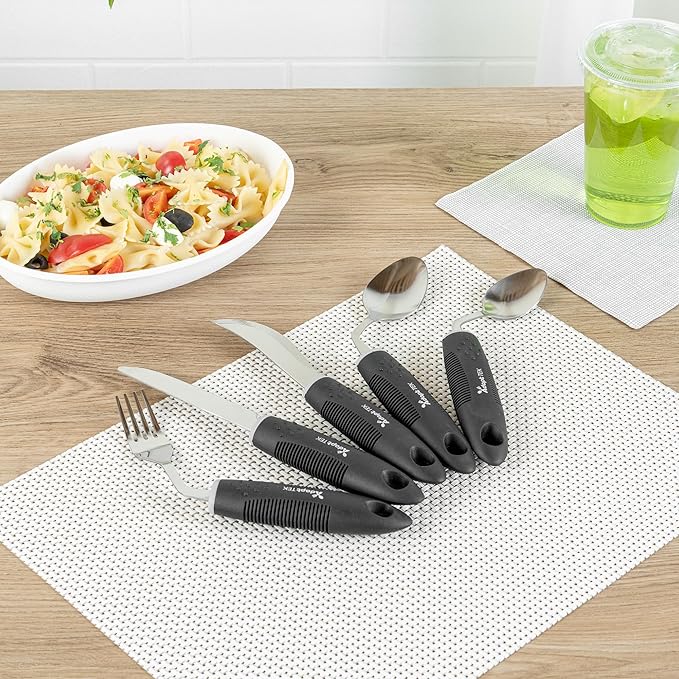 Restaurantware Adaptive Utensils - 1 count Stainless Steel, 9.84 x 5.12 x 1.57 Inches, Ergonomic Eating Aids, Non-Slip Utensil Set for Arthritis, Secure Grip Design, Black