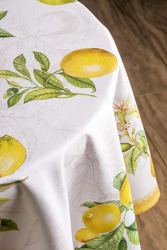 Maison d' Hermine Table Cloth Round Table 100% Cotton 69 Round Inches Tablecloth Reusable Decorative for Dining Room Farmhouse Home Valentines Day Decorations Spring Summer - Limoncello