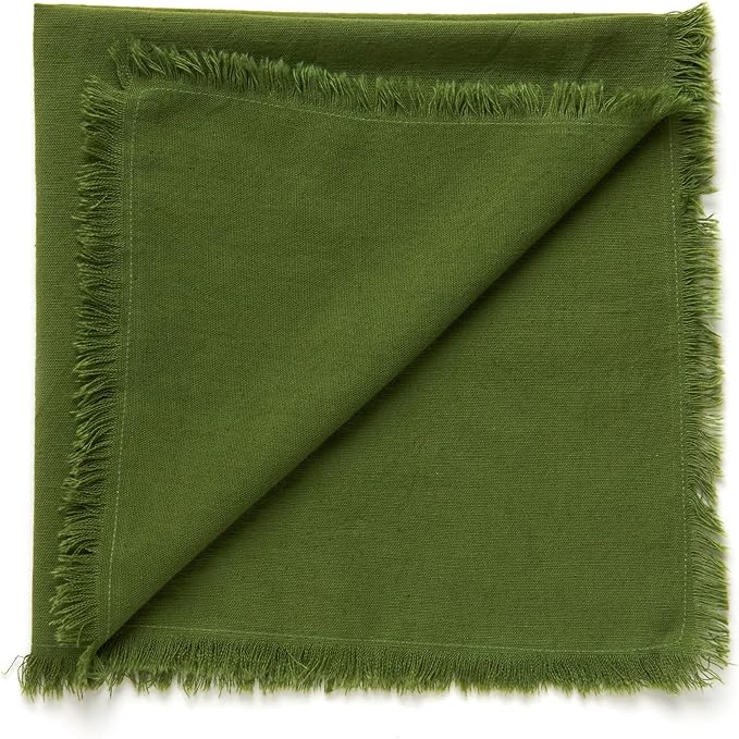ACCENTHOME Olive Green Cotton Linen Napkin Set of 12 18x18 inch Dinner Napkins - Washable Soft Premium Hotel Quality Reusable Hemmed Edges Napkins Perfect Table Linens for Family Dinners, Weddings