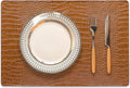 Jovono Faux Leather Placemats Set of 6, Waterproof Heat Resistant Dinner Place Mats for Dining Table, Non-Slip Crocodile Embossed, Brown (17.8x11.8 Inch)