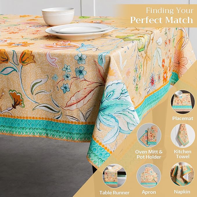 Maison d' Hermine Table Cloth Rectangle Table 100% Cotton 70 x 108 Inches Tablecloth Reusable Decorative for Dining Room Farmhouse Home Valentines Day Decorations Spring Summer - Luxury Loft - Peach