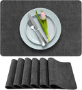 More Décor Faux Leather Placemats Set of 6 for Dining Table – Waterproof, Wipeable, Washable, Stain & Heat Resistant, Non-Slip Table Mats – 12 X 17 Inch, Dark Grey