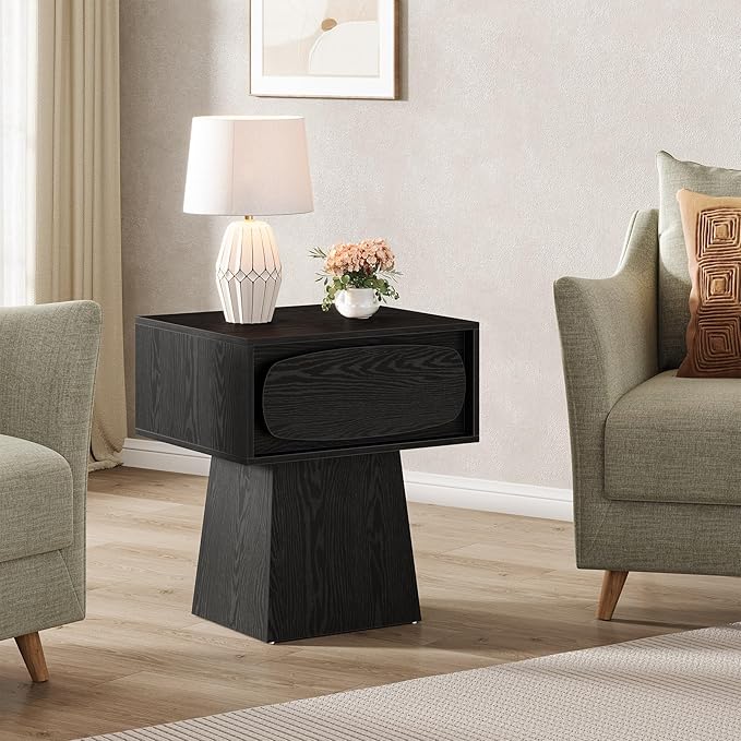 Tribesigns Modern Side End Table with Storage Drawer for Living Room, Bedroom and Small Space, Nightstand Accent Farmhouse Bedside with Oval-Shaped Handle, Easy Assembly (Modern, 1)
