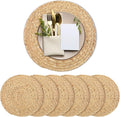 Kochorie Set of 6 Round Woven Placemats 12-Inch Natural Water Hyacinth Plant Placemats Hand-Woven Boho Rattan Placemat Wicker Weave Table Mats for Home Dinner Plates Holiday Supplies