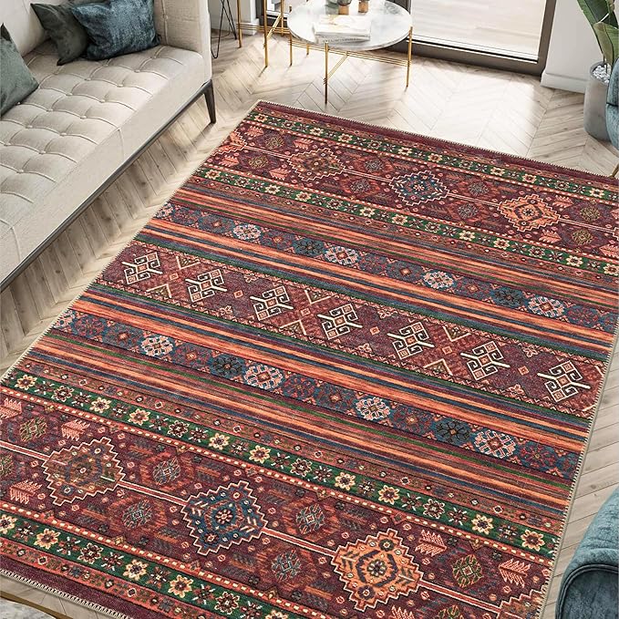 Keen Home Design 5x7 Rug - Machine Washable Area Rug with Non-Slip Backing, Ideal for Living Room, Dining Room, Bedroom - Vintage, Easy Clean, Durable, Low Pile Rug - (5' x 7')