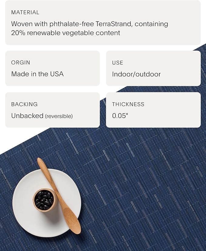 Chilewich Bamboo Placemats Set of 4 - Round Woven Placemats - Reusable, Stain-Resistant, Indoor/Outdoor Tabletop Protection - 15" - Lapis