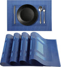 Timeet Blue Placemats Set of 4, Heat Resistant Non-Slip Place Mats, Durable Washable PVC Vinyl Woven Table Mats, Wipeable Placemats for Dining Table Easy to Clean