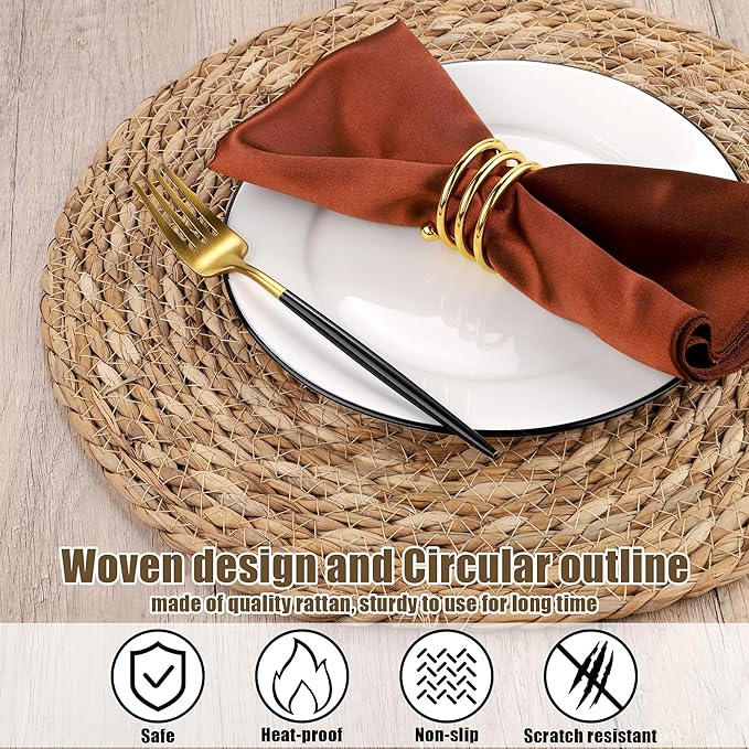 Kochorie Set of 6 Round Woven Placemats 15 Inch Bulrush Placemats Natural Handwoven Boho Rattan Wicker Table Mats for Farmhouse & Home Dining