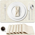 Faux Leather Placemats Set of 6, 17×12 Inch Waterproof Wipeable PU Place Mats Heat Resistant Anti Slip Dining Table Place Mats for Kitchen Dining Indoor & Outdoor Use (Beige)
