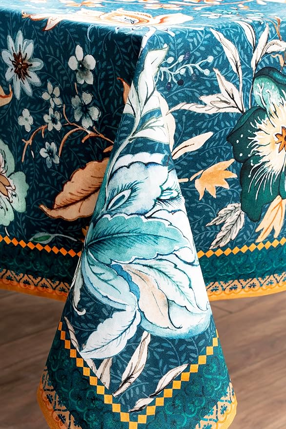 Maison d' Hermine Table Cloth Square Table 100% Cotton 54 x 54 Inches Fall Tablecloth Reusable Everyday Use for Thanksgiving Christmas Decorations Dining Farmhouse Party (Luxury Loft - Dark Teal)