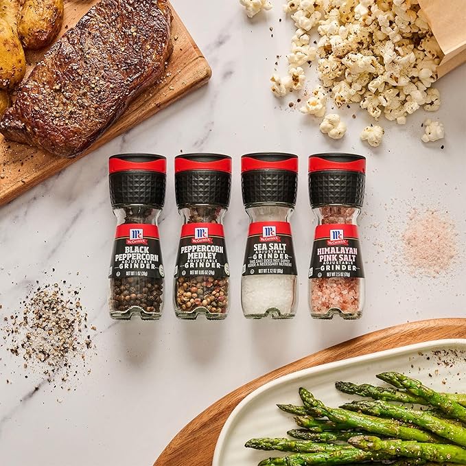 McCormick Salt & Pepper Grinder Variety Pack, Himalayan Pink Salt, Sea Salt, Black Peppercorn, and Peppercorn Medley, 6.47 oz