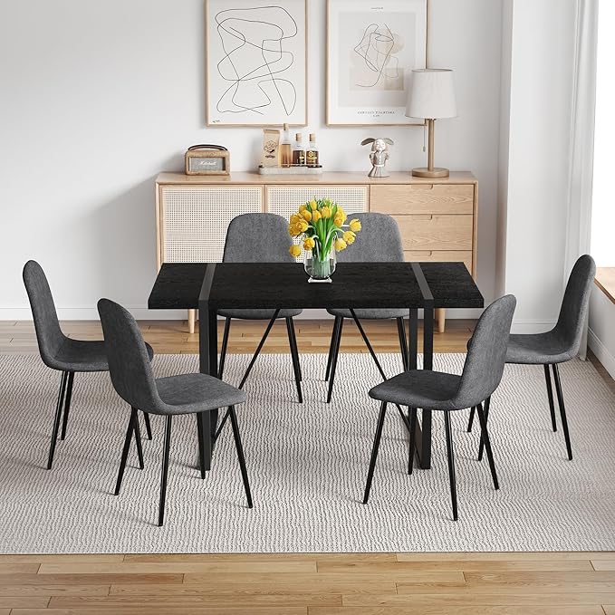 Dining Table Set for 6,Modern Dining Table and Fabric Chairs 6, 7 Piece Kitchen Table and Chairs for Kitchen Dining Room,Apartment