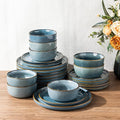 GBHOME Ceramic Dinnerware Sets for 8, 24 Pieces Stoneware Plates and Bowls Sets, Scratch Resistant Dishes, Dishwasher & Microwave Safe, Reactive Glaze-Space Blue