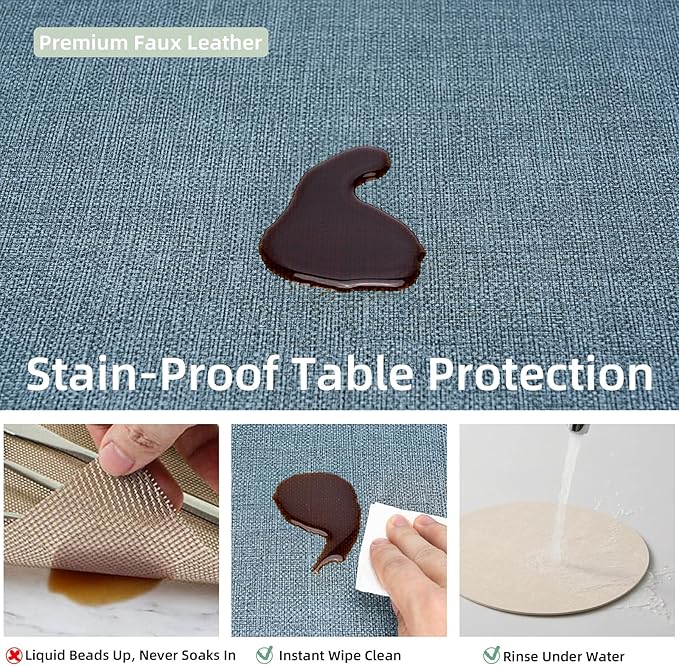 Round Wipeable Placemats Set of 2 – Faux Leather Round Table Mats, Waterproof & Washable Vinyl Placemats, Circle Design for Dining Table Decor– Charcoal Blue
