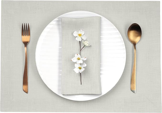 D'Moksha Homes Linen Placemats 14 x 19 Inch - Silver Grey Placemats Set of 4-100% Pure Linen Table Place Mats for Spring, Easter - Handcrafted and Machine Washable