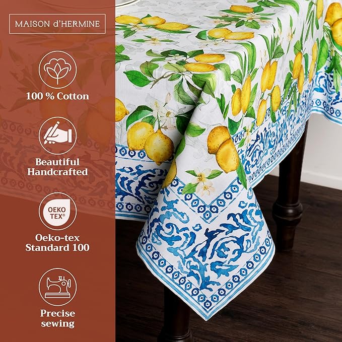 Maison d' Hermine Table Cloth Rectangle Table 100% Cotton 70 x 90 Inches Tablecloth Reusable Decorative for Dining Room Farmhouse Home Valentines Day Decorations Spring Summer - Cedrat