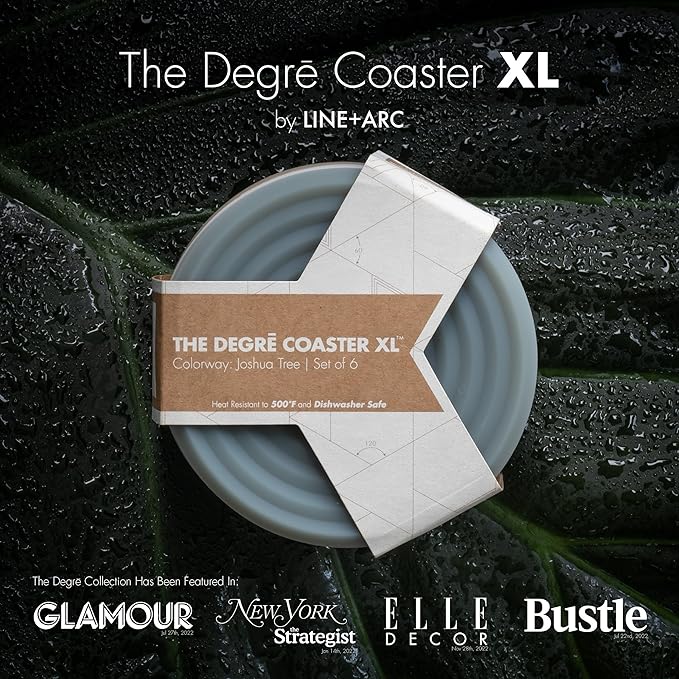 LINE+ARC Extra Thick Silicone Coasters (As Seen in NYTimes WireCutter) Waterproof Anti-Stain Heat-Safe Dishwasher-Safe Degrē Coasters XL (Set of 6 Mauve) Outdoor Rubber Mid-Century Modern