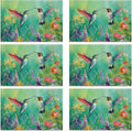 Hummingbird 12x18 Inch Placemats Set of 6 - Waterproof, Non-Slip & Washable Vintage Spring Flower Birds Table Mats for Kitchen & Dining Table Placemats