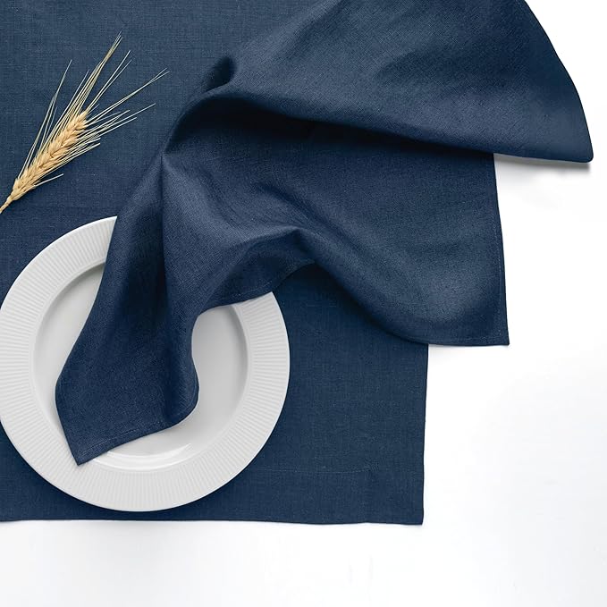 D'Moksha Homes Navy Blue Linen Napkins 18 x 18 Inch - 100% Pure Linen Cloth Washable Dinner Napkins Set of 4 for Easter