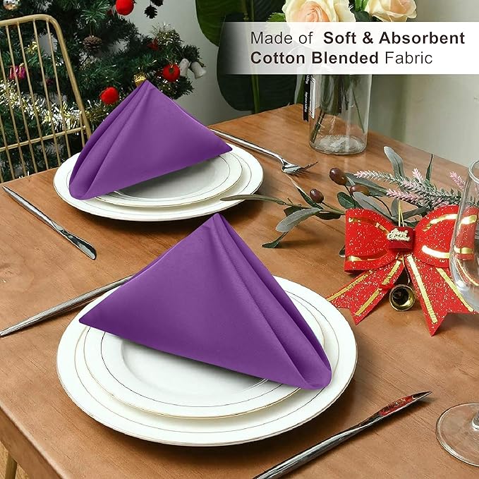 Ruvanti Cloth Napkins Set of 4, 18x18 Inches Napkins Cloth Washable, Soft, Durable, Absorbent, Cotton Blend. Table Dinner Napkins Cloth for Hotel, Lunch, Restaurant, Wedding Parties - Purple