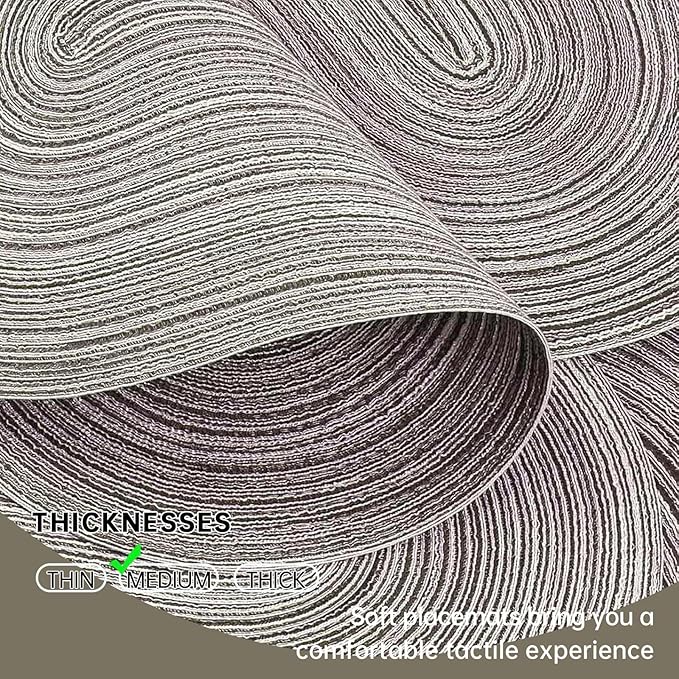 Noctiflorous Oval Braided Placemats Set of 6 Woven 12x18 Inch Non Slip Washable Heat Resistant Place Mats Round Tablemats for Dining Kitchen Party Daily Table Decor Dinner Mats (Gray, 6)