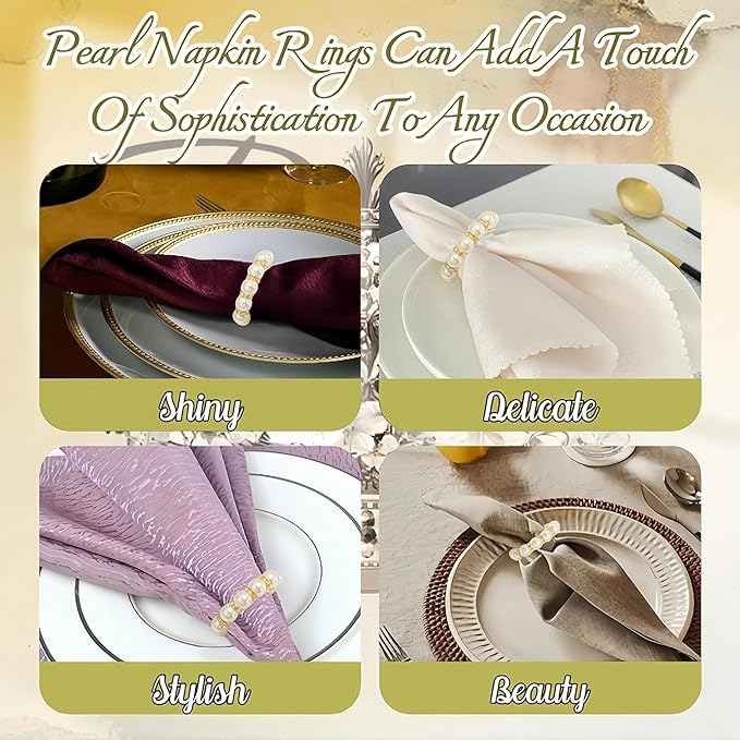 Petyoung 100Pcs Pearl Napkin Rings Set, Golden Elegant Pearl Napkin Holders, Delicate Serviette Buckles Napkin Rings for Wedding Thanksgiving Party Dinner Daily Table Decoration and Use