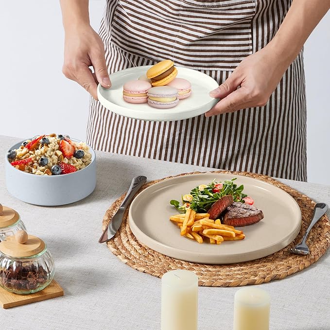 E-far Dinnerware Sets with Pasta Bowls, 24-Piece Stoneware Plates and Bowls Sets for 6 | Microwave & Dishwasher Safe Kitchen Modern Dish Set, Speckled Multicolor