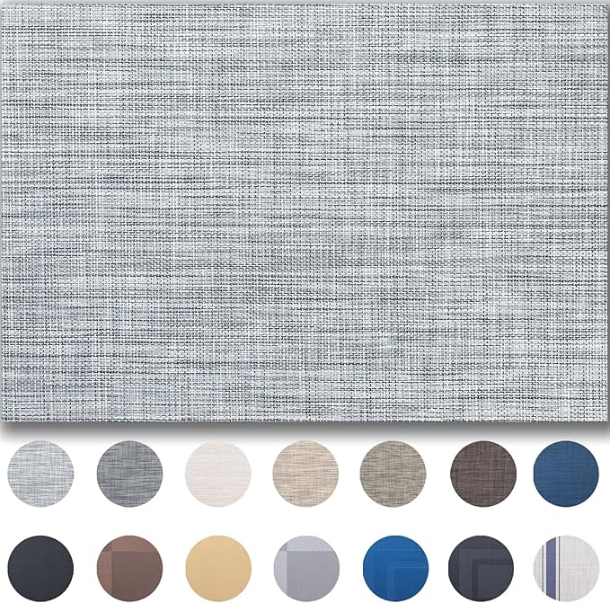 Placemats Set of 8 - Easy Clean Woven Vinyl Placemats for Dining Table, Indoor/Outdoor Place Mats, Washable PVC Table Mats（Gray）