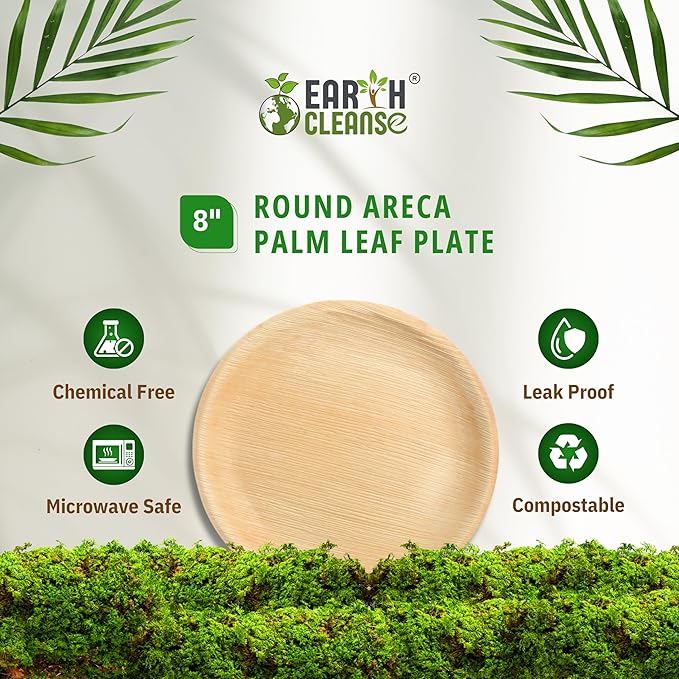 The Palm Dinnerware – Palm Plates 8 Inch Round (25 Pack) | Compostable & Biodegradable | Like Bamboo Disposable Plates | Oven & Microwave Safe | Eco-Friendly Party Dinnerware