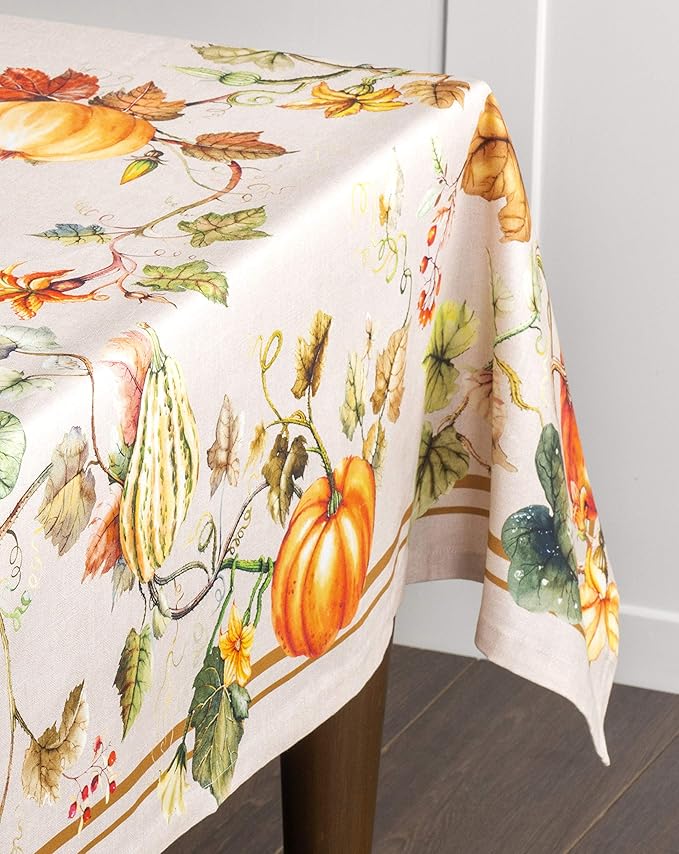 Maison d' Hermine Table Cloth Rectangle Table 100% Cotton 60 x 108 Inches Fall Tablecloth Reusable Everyday Use for Thanksgiving Christmas Decorations Dining Farmhouse Party (Potiron)