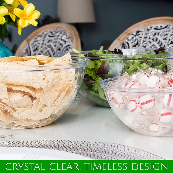 PLASTICPRO Disposable Combo Set of Salad Bowl Includes 2, 48 Ounce 2, 96 oz 2, 150 Ounce Round Crystal Clear Plastic Serving Bowl