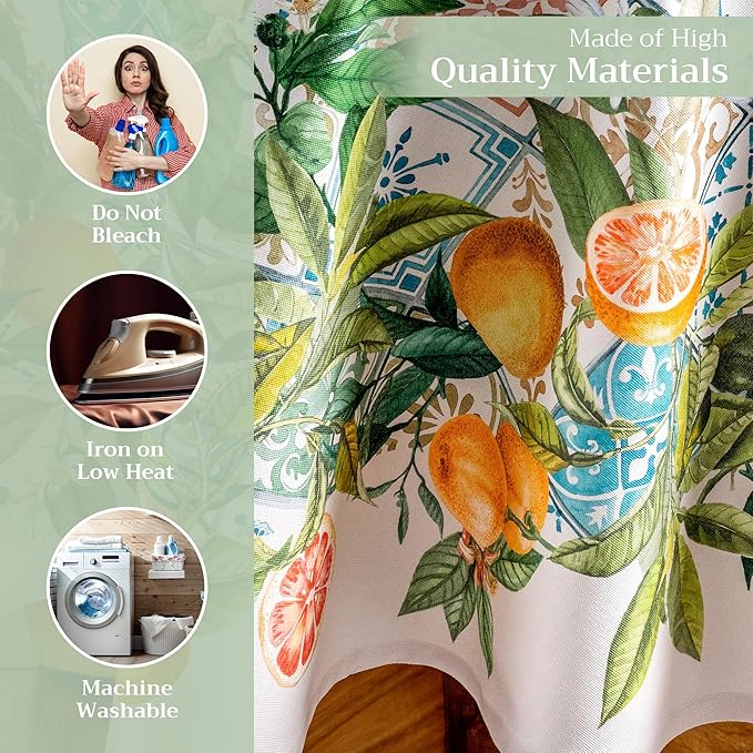 Maison d' Hermine Table Cloth Round Table 100% Cotton 63 Round Inches Tablecloth Reusable Decorative for Dining Room Farmhouse Home Valentines Day Decorations Spring Summer - Agrume