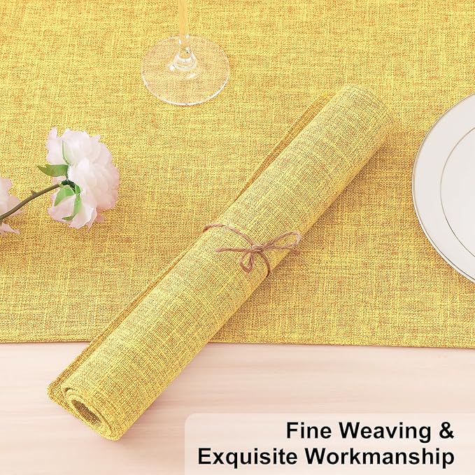 Homaxy Cloths Placemats for Dining Table Set of 6, Heat Resistant Washable Cotton Linen Blend Table Mats, Place Mats for Indoor Outdoor Party Kitchen Decoration, 13" x 19", Mustard Yellow
