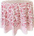 ATOSII Red Bloom 100% Cotton Round Tablecloth, Handblock Print Floral Table Cloth for Kitchen Dining Linen I Parties, Weddings, Outdoors, Easter, Thanksgiving I Fall Home Decor 72" Inches Round