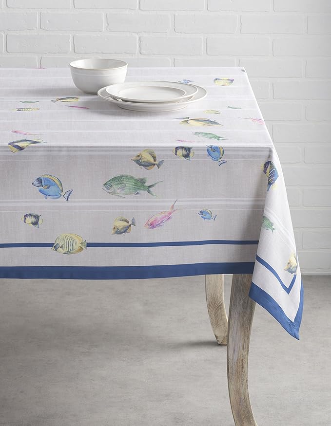 Maison d' Hermine Table Cloth Rectangle Table 100% Cotton 60 x 90 Inches Tablecloth Reusable Decorative for Dining Room Farmhouse Home Valentines Day Decorations Spring Summer - Poisson