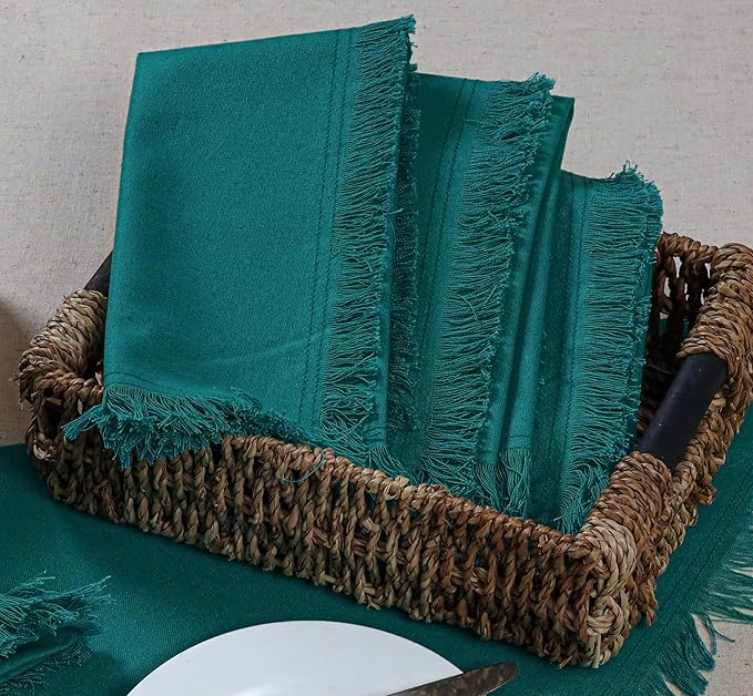 Bedding Craft Cotton Cloth Dinner Napkins Set of 12 – 18x18 Funfare with Frayed Selvedge Edges – Machine Washable Fabric Napkins for Weddings, Baby Showers, Parties & Everyday Dining
