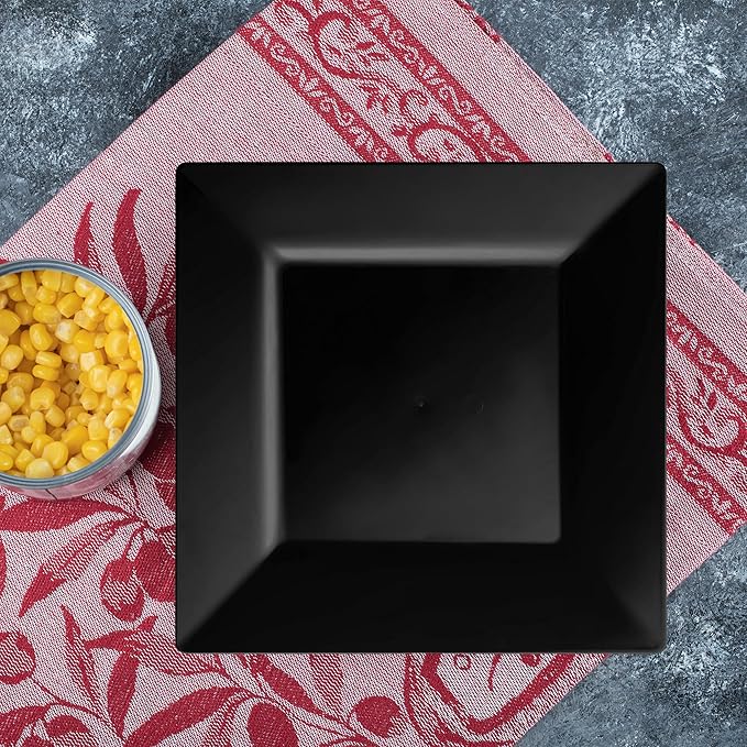 Smarty Had A Party 120 Elegant Disposable Plastic Dinner Plate, 9.5" Heavy Duty Fancy Square Black Dinner Plates for Parties and weddings