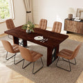 7-Piece Dining Table Set for 6 People, 70.8" MDF Kitchen Table with 6 Upholstered Chairs, Space-Saving for Dining Room, Breakfast Nook(Walnut Table+6 Brown Chairs)