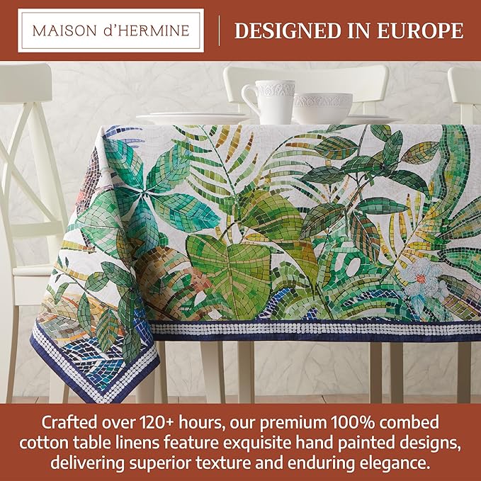 Maison d' Hermine Premium Table Cloth Rectangle Table 100% Combed Cotton 120 x 70 Inches Tablecloth Reusable Decorative for Dining Room, Farmhouse, Home, Party, Festive & Wedding - Mosaic