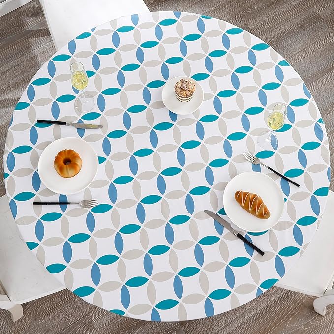 Walrus Round Vinyl Fitted Tablecloth with Flannel Backing Elastic Edge Design Table Cover Waterproof Oil-Proof PVC Table Cloth Stain-Resistant Best for 32"-36" Round